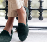 Reggio with green suede slippers