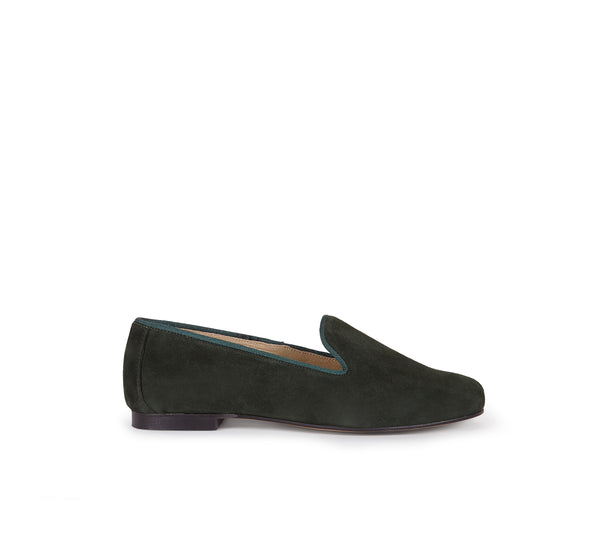 Reggio with green suede slippers