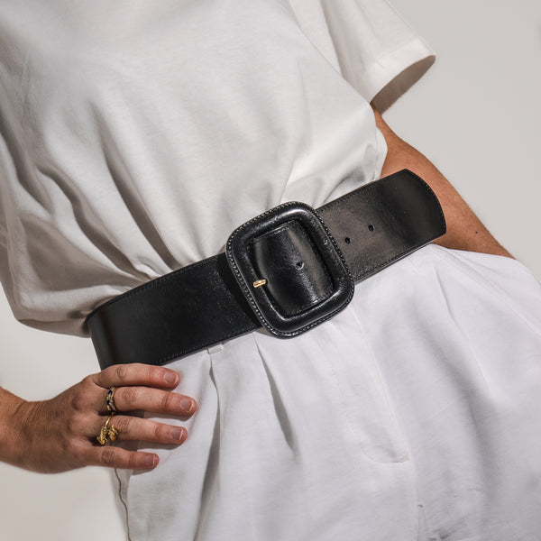 Grace Belt in Black with Covered Buckle