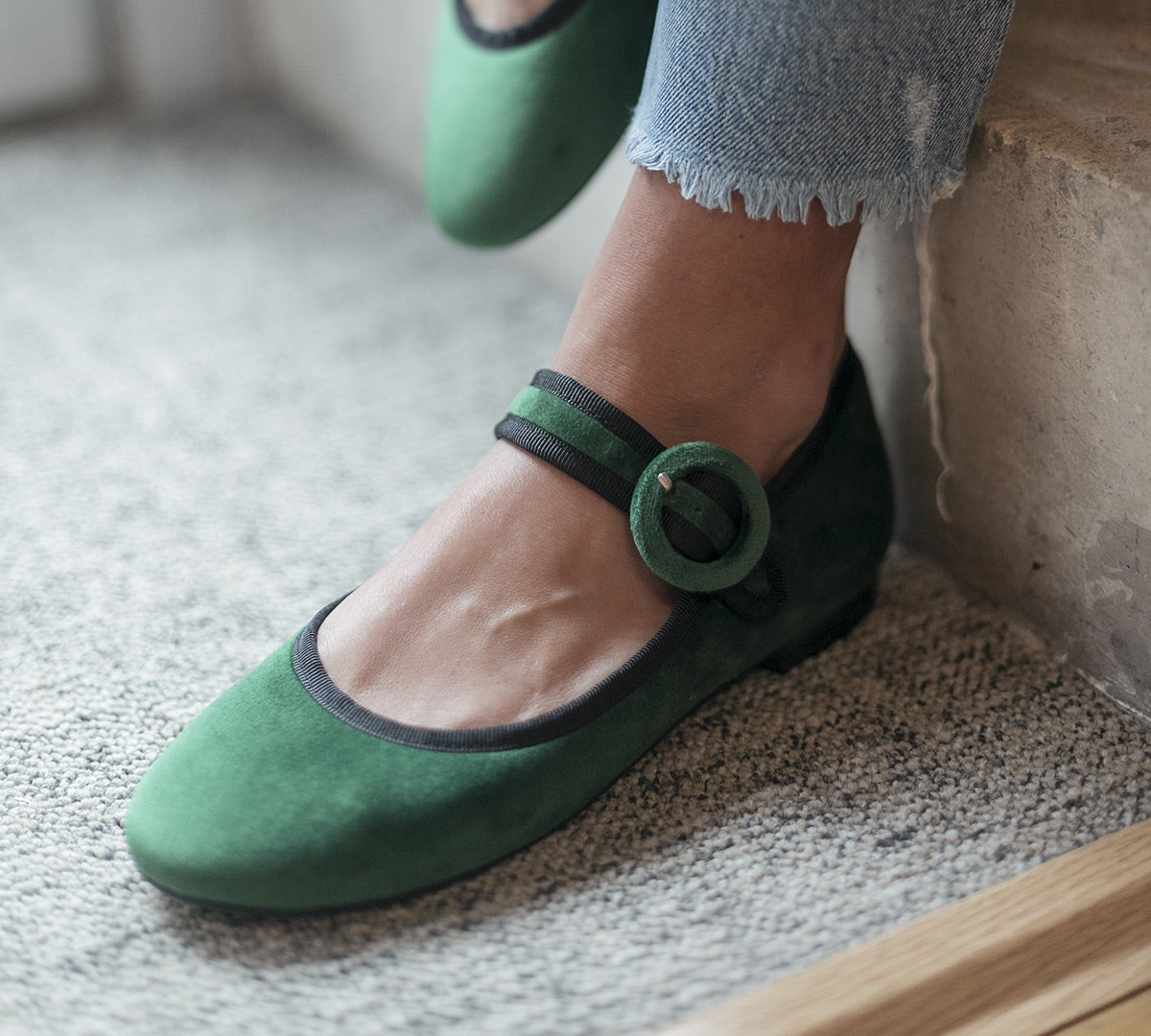Merceditas Mary Jane Terciopelo Verde