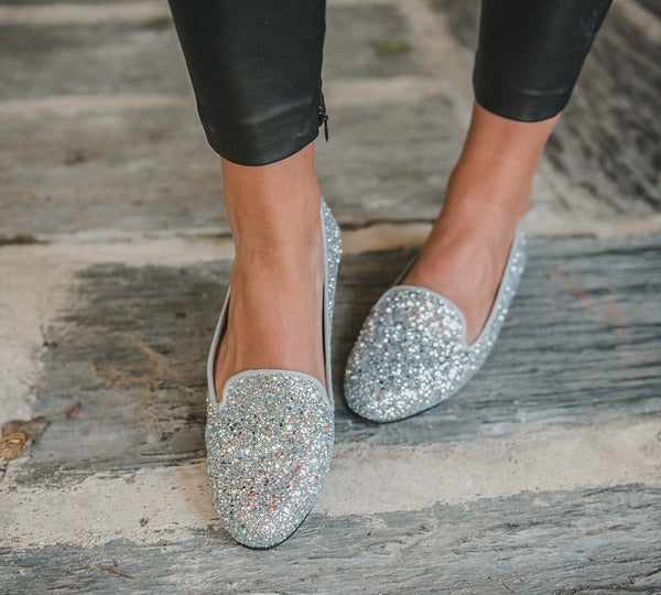 Glamour Slippers in Silver Glitter